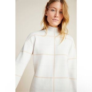Anthropologie Cream Plaid Turtleneck